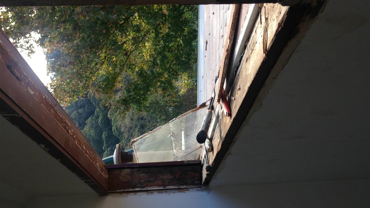 Timber window frame during restoration work