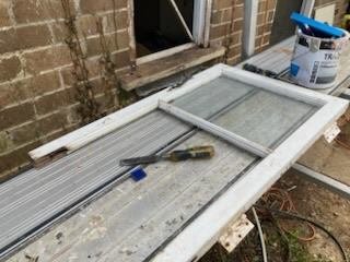 Window sash removed for repair and reglazing