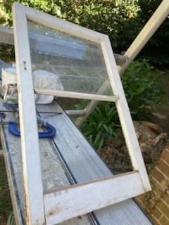 Timber sash prepared during window restoration